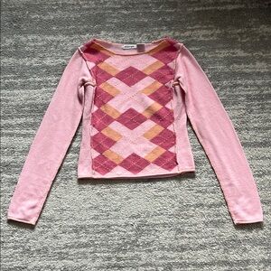 Energie vintage y2k pink and orange argyle Sweater